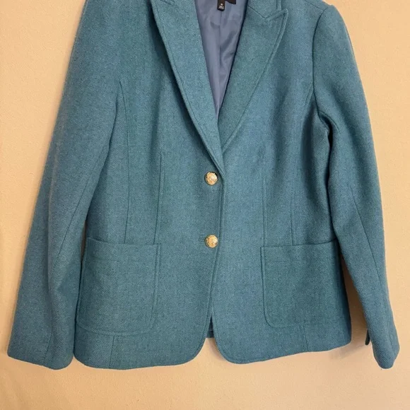 Talbots Jacket Blazer Teal Career Lined Gold Crest Buttons Wool Blend Size 10 - Picture 16 of 16